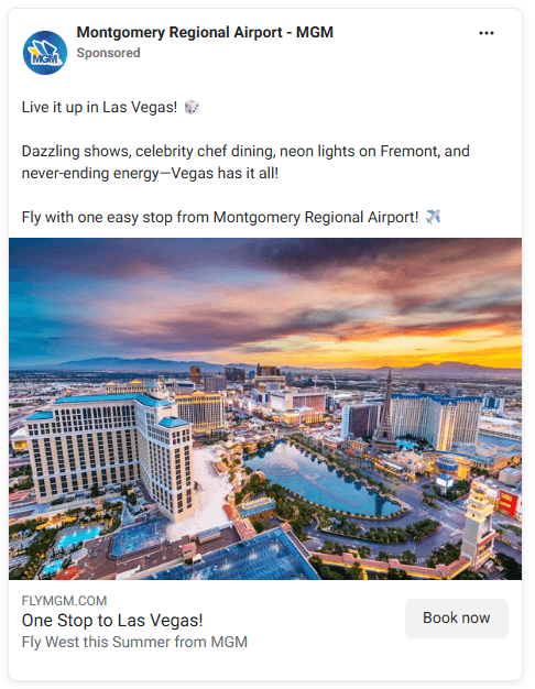RouteBuilder ad: Montgomery to Las Vegas, one stop