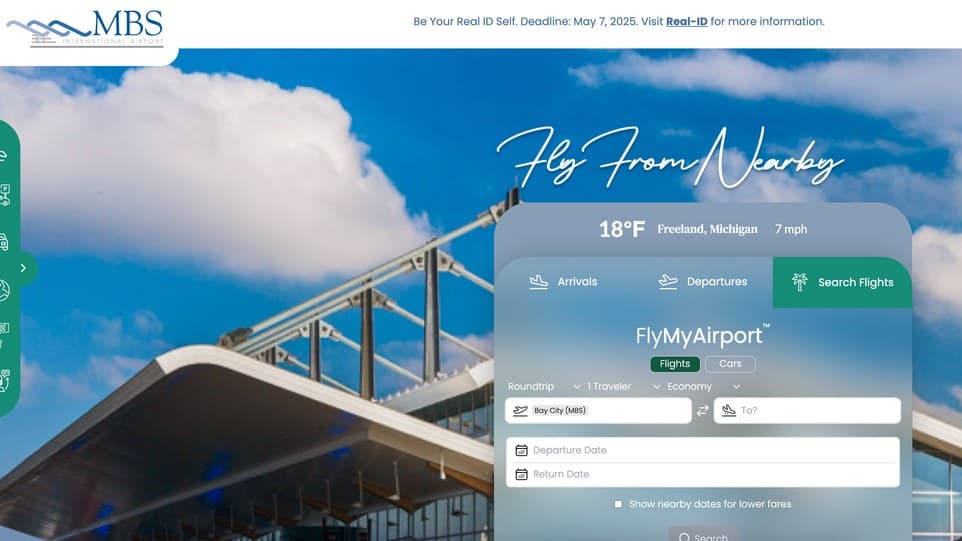 FlyMyAirport on the MBS International (MBS) website, desktop