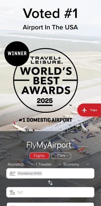 FlyMyAirport on the Providence (PVD) website, mobile